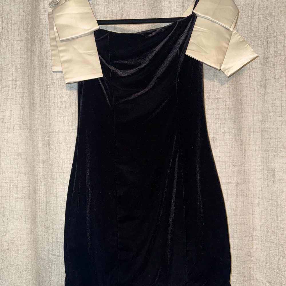 French Connection Black and Cream Asymmetrical Dress